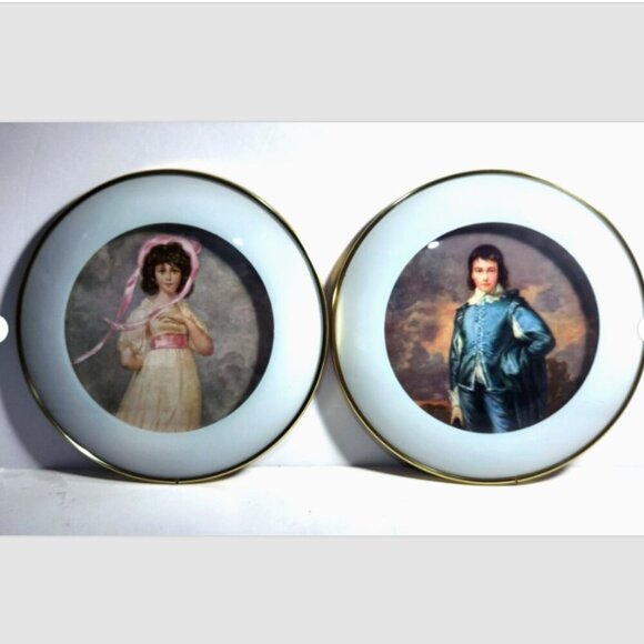 Vintage Pinkie and Blue Boy Set of 2 Convex Glass Bubble Frame Hanging Wall Art - Picture 1 of 8